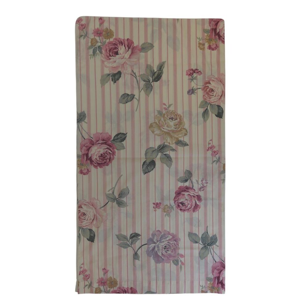 Vtg Rose Floral Striped King Pillowcase 90s Large Blossoms Cottage Shabby Chic